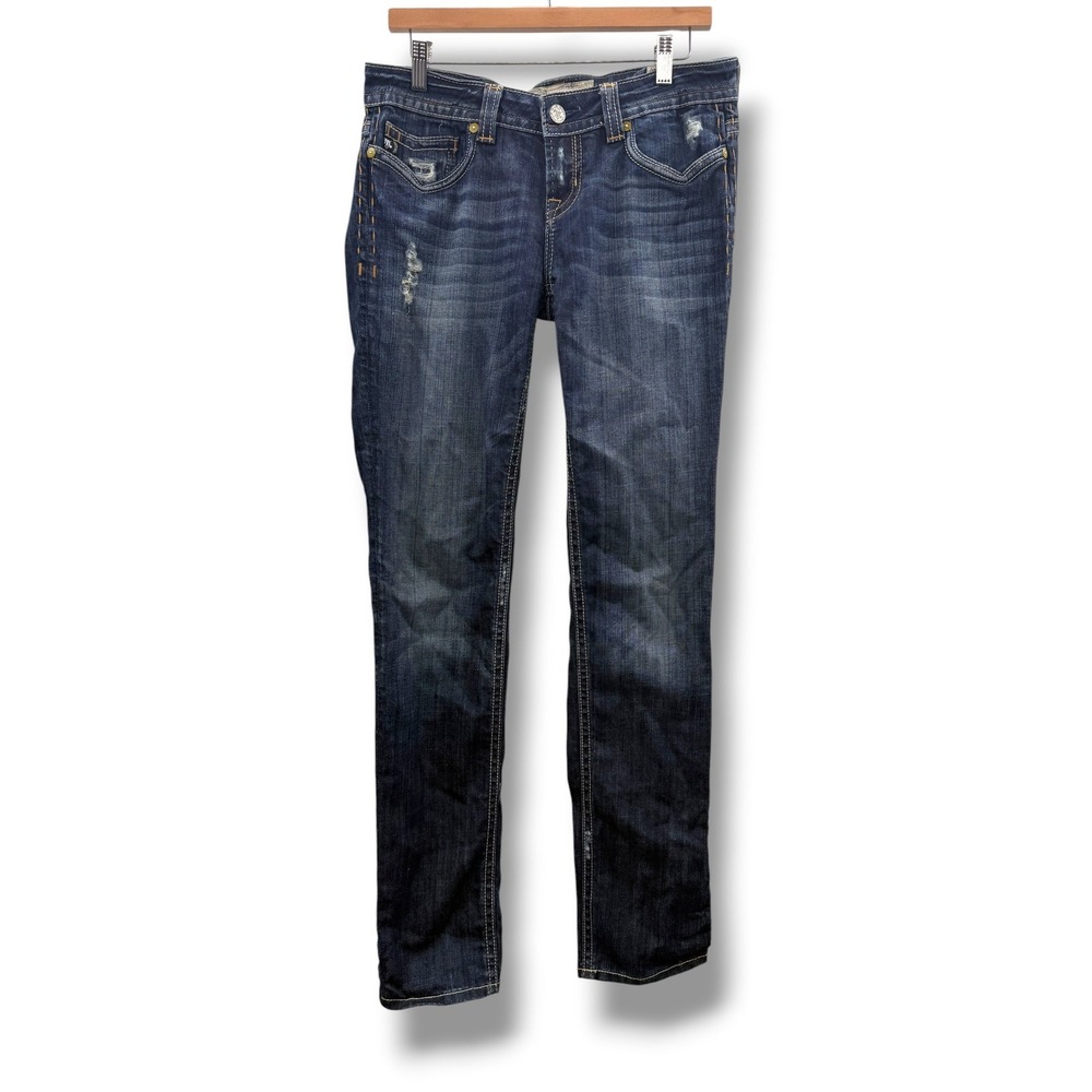 MEK‎ Denim Oaxaca Cigarette Jeans Mens 30x34 Dark Wash Distressed Embroidered